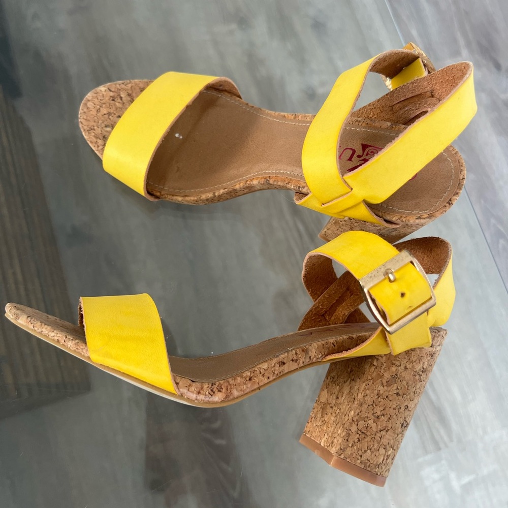 Vibrant Yellow Cork Heel Sandals